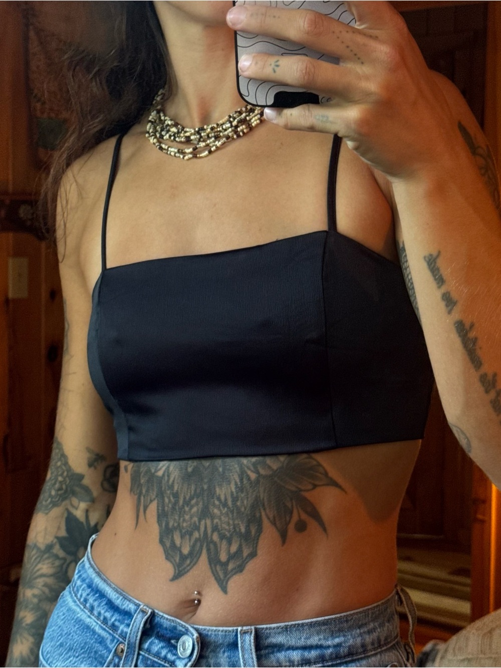 Satin Square-Neck Cropped Cami